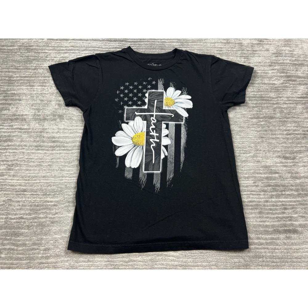 Love in Faith Shirt Unisex Small Black Short‎ Sleeve Sunflower Cross Christian